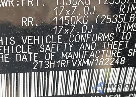 2021 Toyota Rav4 Le z USA, uszkodzony, nr VIN 2T3H1RFVXMW182248